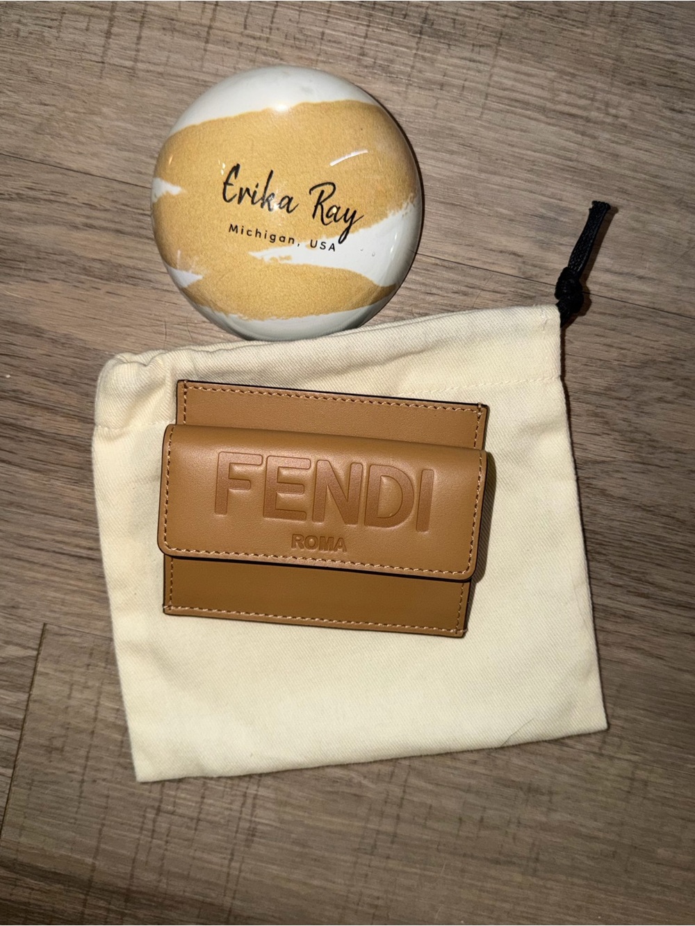 Fendi Tan Leather Logo Card Wallet- LIKE NEW CONDITION